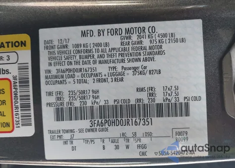 2018 Ford Fusion Se z USA, uszkodzony, nr VIN 3FA6P0HD0JR167351